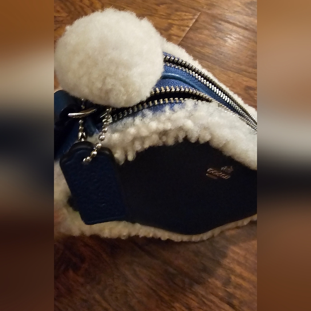 Coach Blue Crossbody Bag with Shearling Trim - Picture 2 of 4